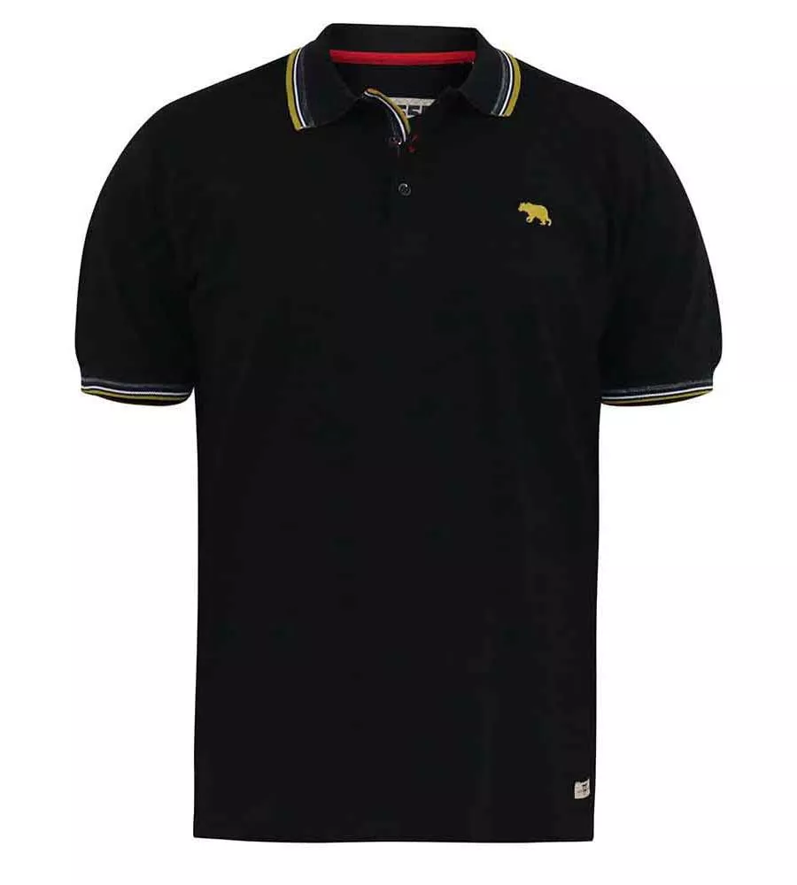 Benjamin 2 D555 Tall Mens Black Pique Polo Shirt with Contrast Colour Tipping